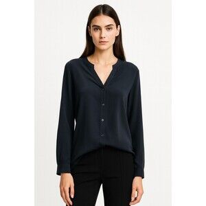 Port Autority Womens Button Front Bloise Black Long Sleeve Top Size L